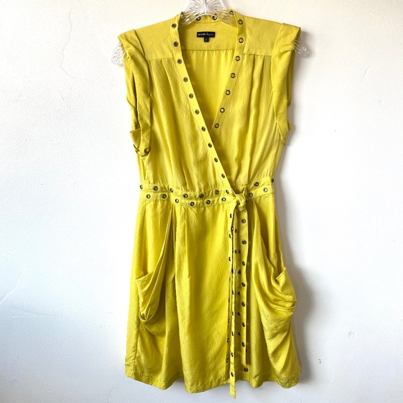Nanette Lepore Yellow Silk Wind Swept Wrap Dress - Picture 15 of 15